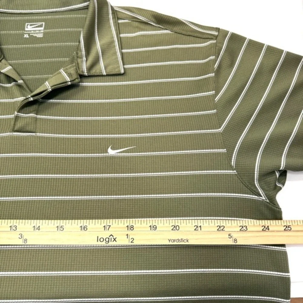 Nike Golf Polo Shirt Mens XL Green White Stripe Dri-FIT Short Sleeve Performance